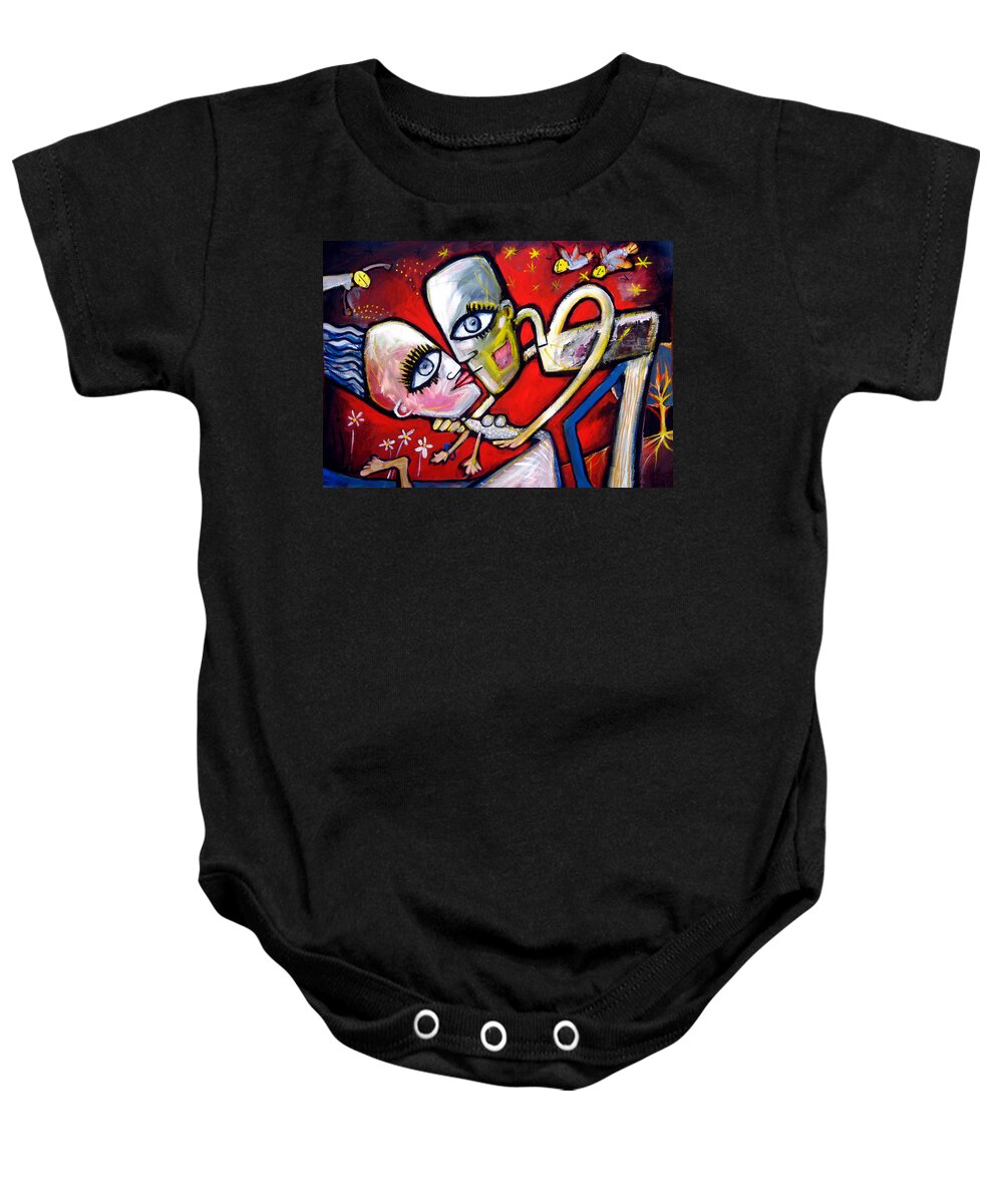 Lovers Baby Onesie featuring the painting Lover's Kiss by Leanne Wilkes