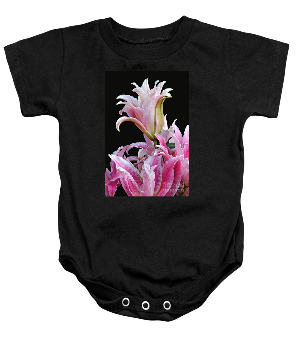 Lilium Baby Onesie featuring the photograph Luscious Lilies by Byron Varvarigos