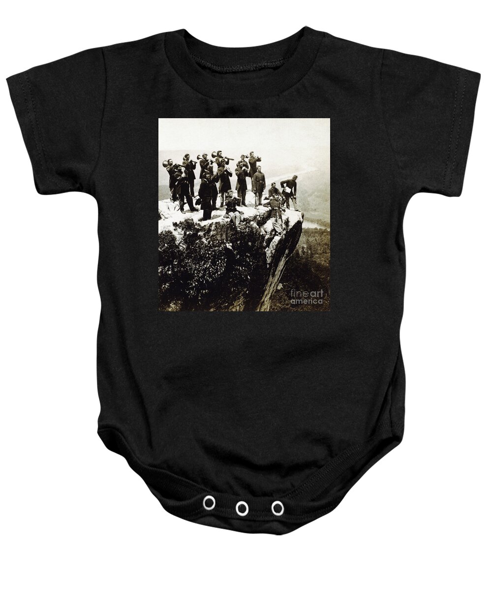 Black And White Baby Onesie featuring the photograph Military Band At Lookout Mountain by Photo Researchers, Inc.