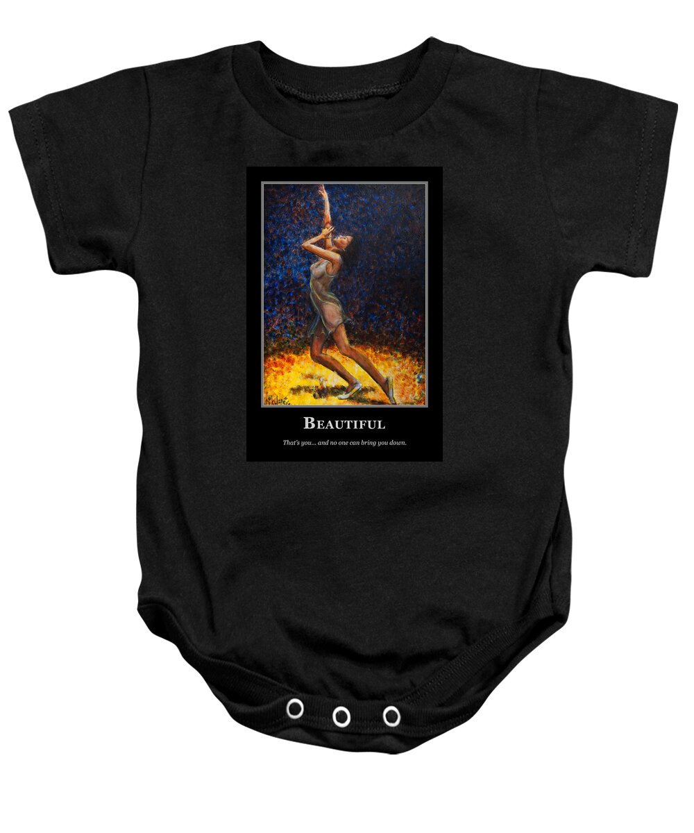 Motivational Poster Baby Onesie featuring the painting Motivational Beautiful by Nik Helbig