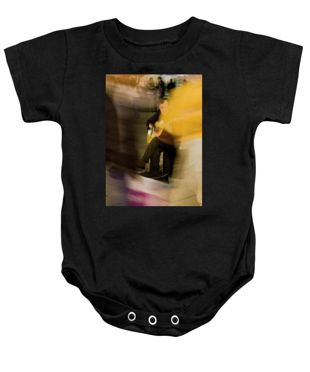 Madrid Baby Onesie featuring the photograph Music in the Flow of Motion by Lorraine Devon Wilke