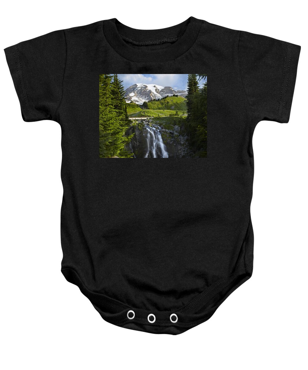 00437812 Baby Onesie featuring the photograph Myrtle Falls And Mount Rainier Mount by Tim Fitzharris