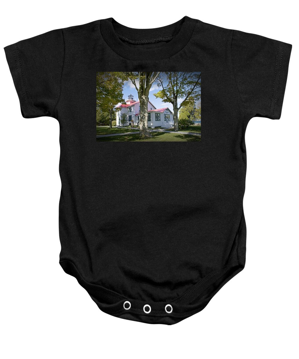 Art Baby Onesie featuring the photograph North Point Lighthouse in Grand Traverse Bay Michigan Number 287 by Randall Nyhof