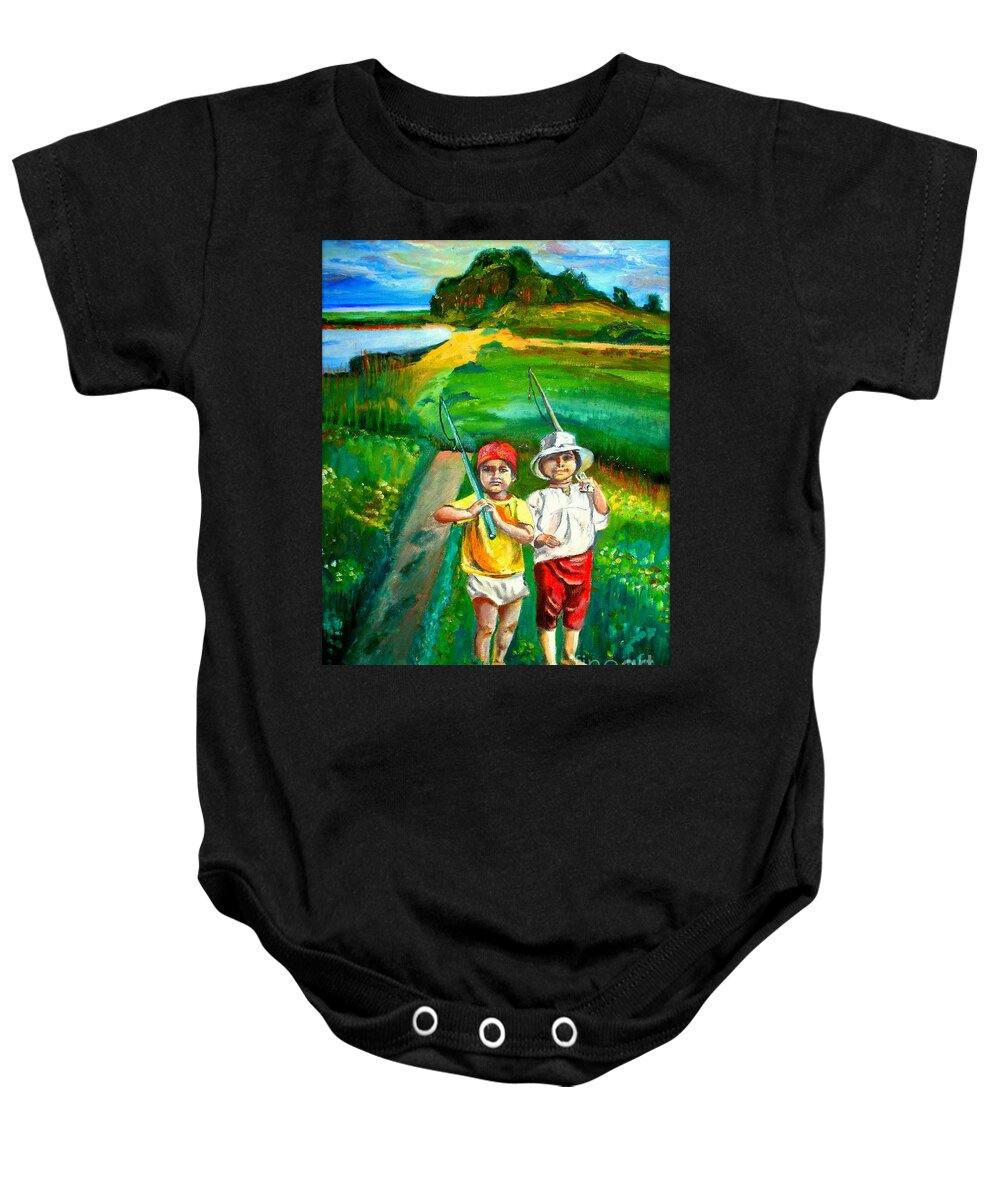 Children Baby Onesie featuring the painting Pskov Beach by Tatjana Andre