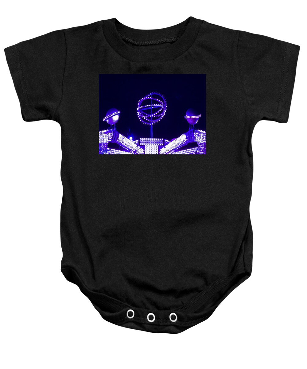 Art Deco Carnival Ride Baby Onesie featuring the photograph Purple Lovers Ride 4 Free by Kym Backland