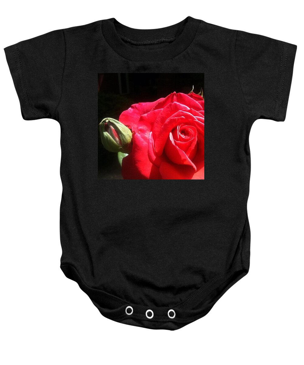 Rose Baby Onesie featuring the photograph Red Red Rose by Anna Porter