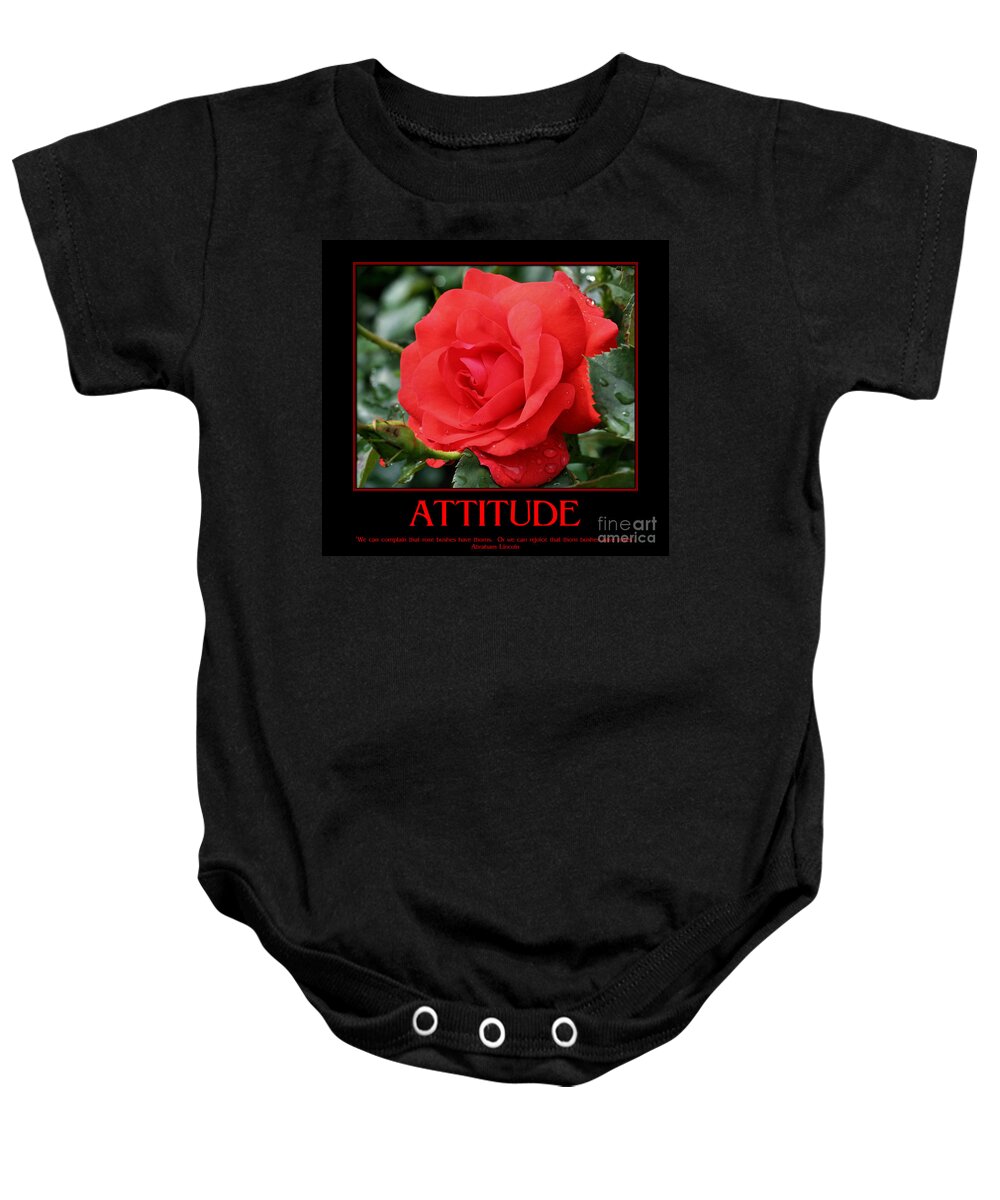 Quote Baby Onesie featuring the photograph Red Rose Attitude Quote by Smilin Eyes Treasures