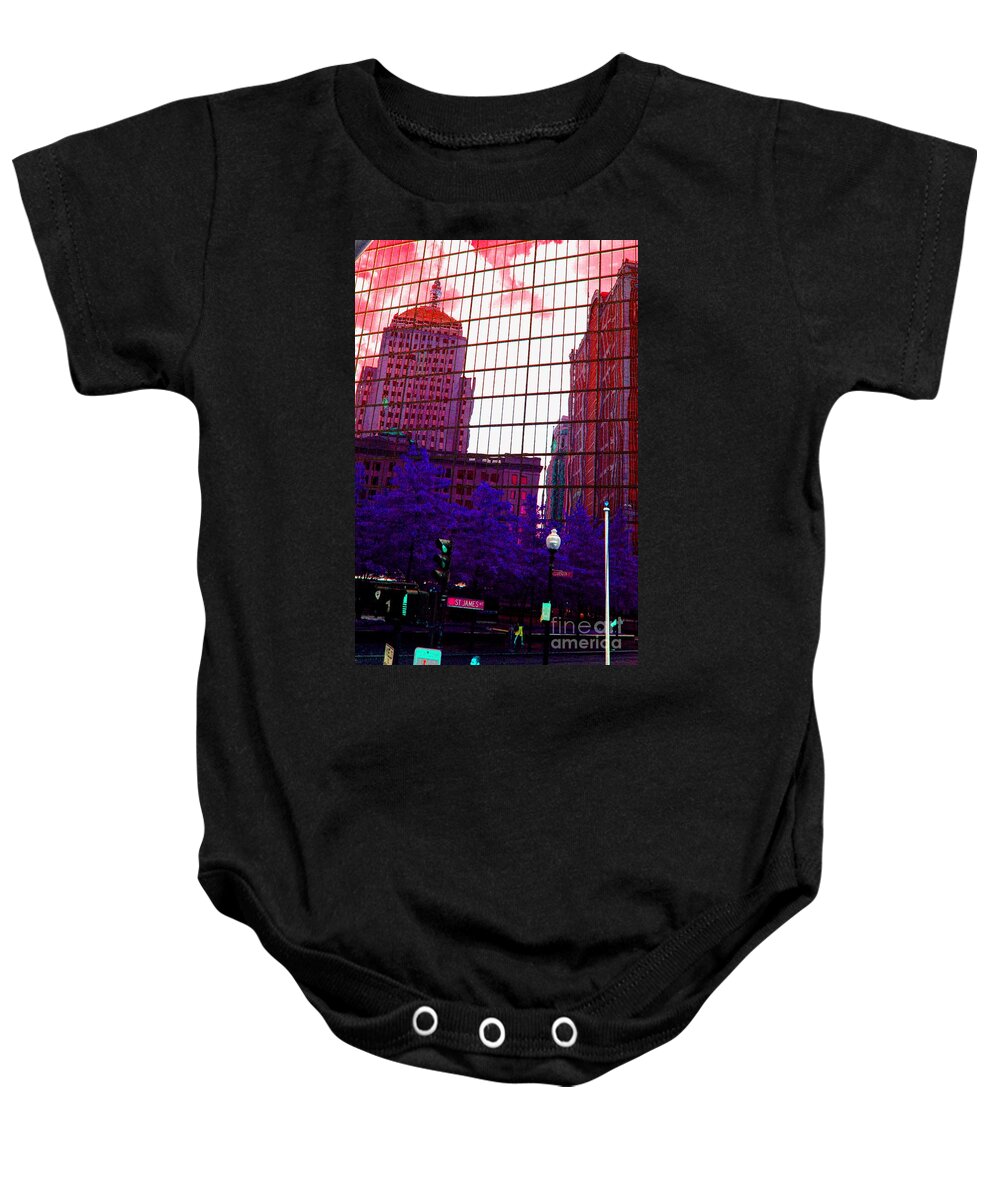 Boston Baby Onesie featuring the photograph Reflecting on Boston by Julie Lueders 