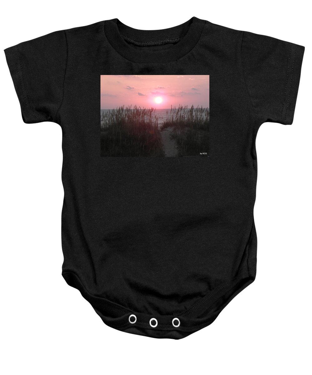 Sunrise Baby Onesie featuring the photograph Rise Beyond The Dunes by Kim Galluzzo