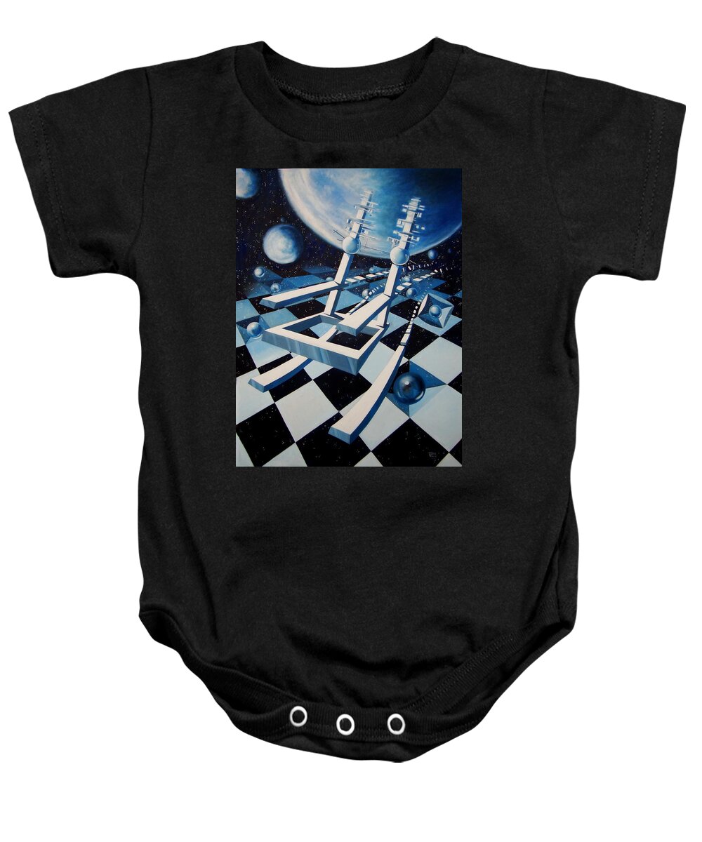 Rocking Chair Baby Onesie featuring the painting Rocking into Space by Roger Calle