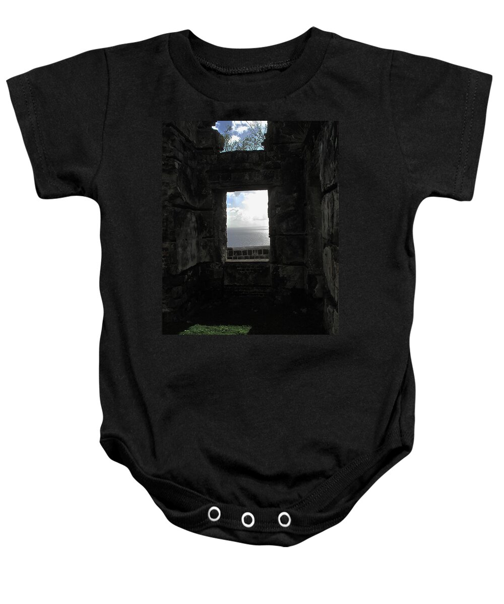 Brimstone Baby Onesie featuring the photograph Room With A Seaview by Ian MacDonald