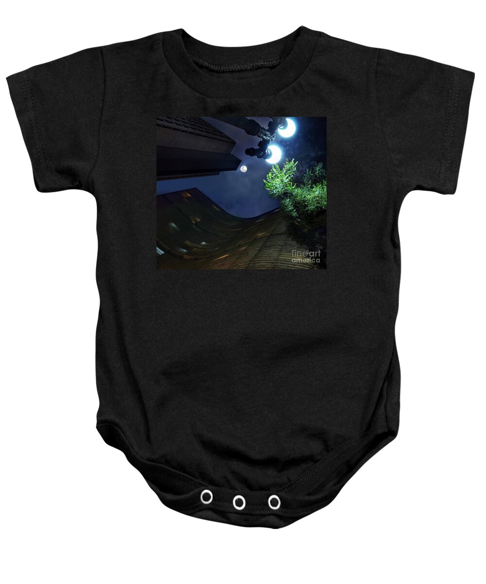 Saopaulo Baby Onesie featuring the photograph Copan Building and the Moonlight by Carlos Alkmin