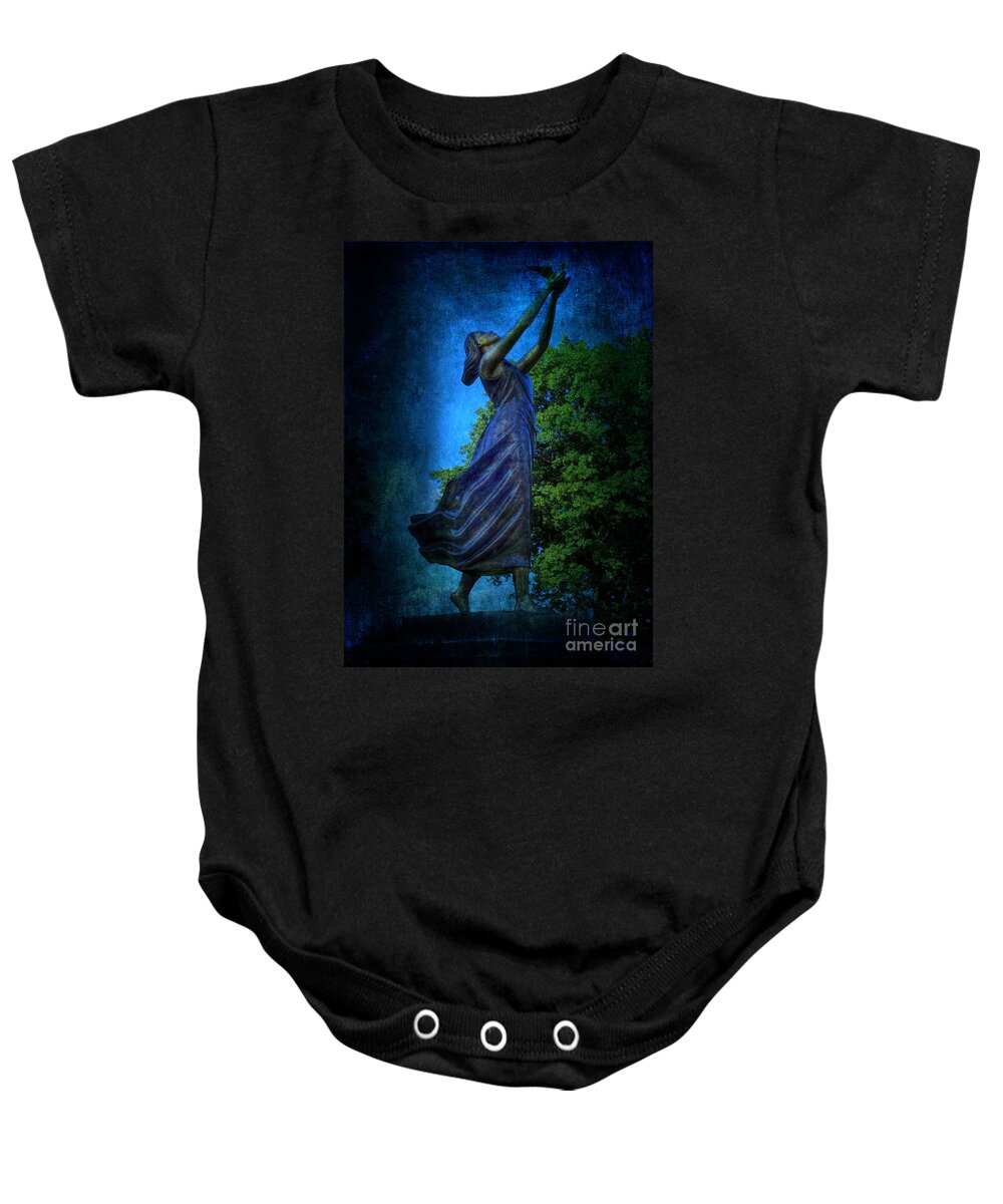 Lee Dos Santos Baby Onesie featuring the photograph Setting Free My Little Angel in blue by Lee Dos Santos