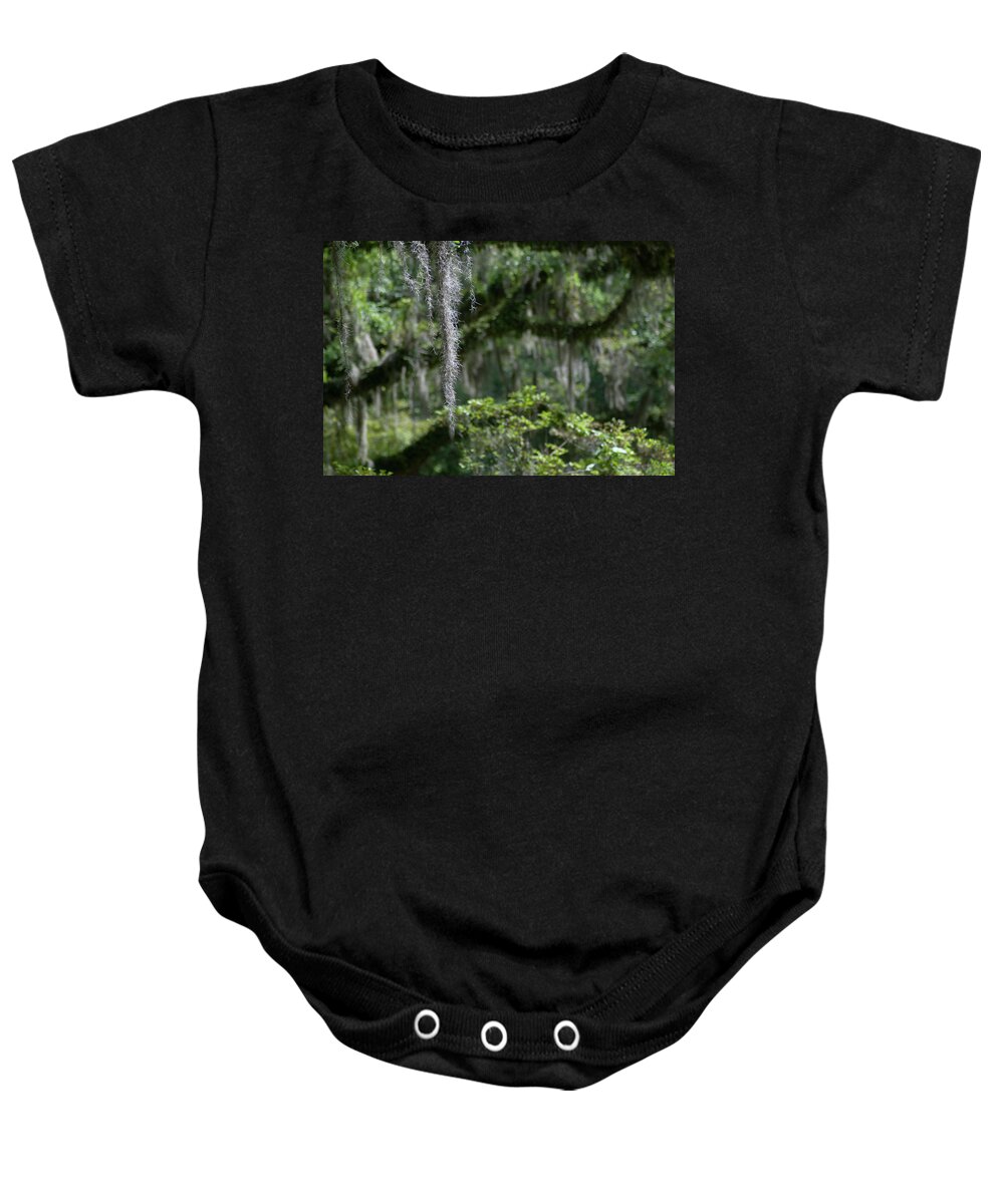 Louisiana Baby Onesie featuring the photograph Spanish Moss On Oaks by Ron Weathers
