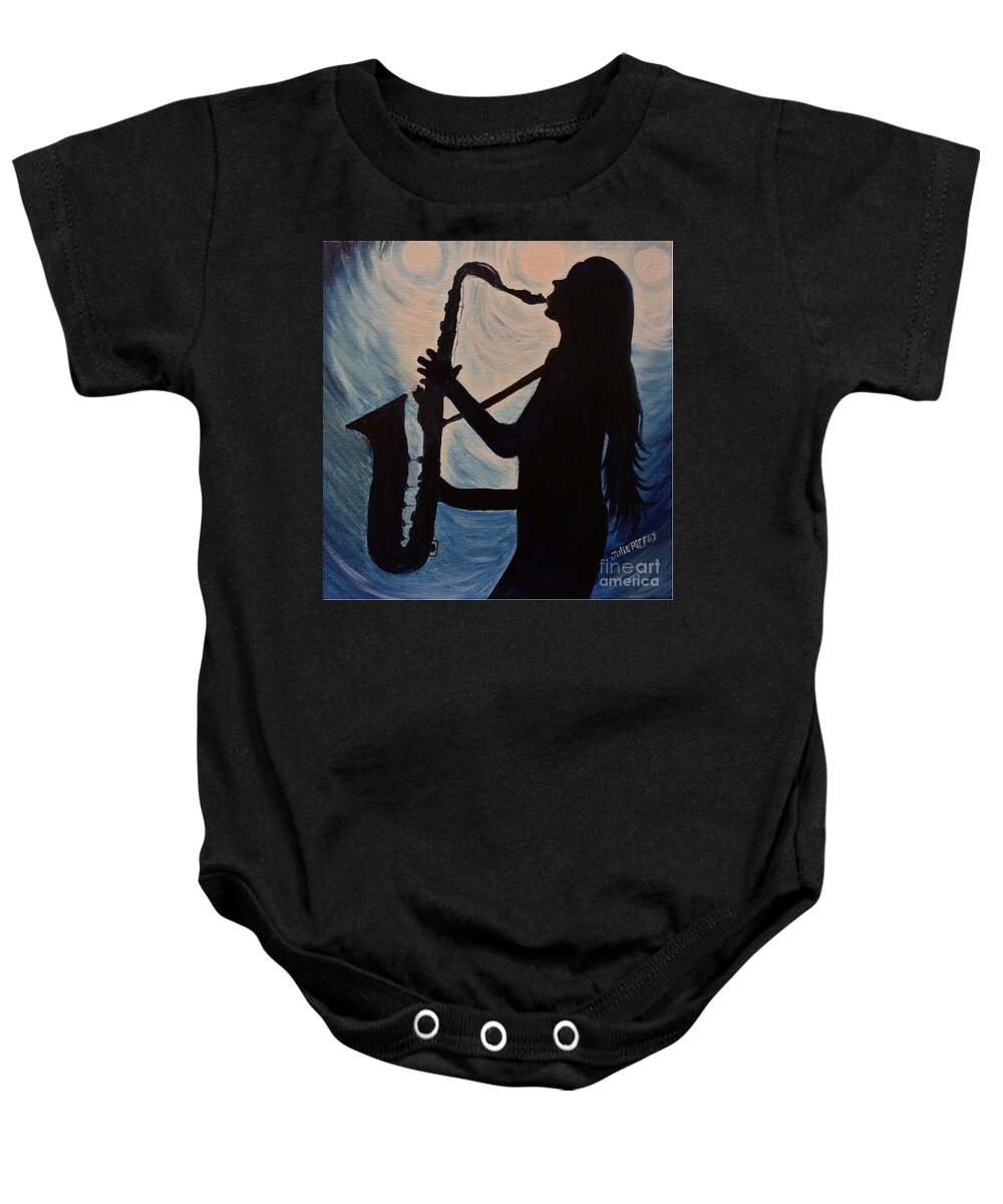 Jazz Baby Onesie featuring the painting Spotlight on the Blues by Julie Brugh Riffey