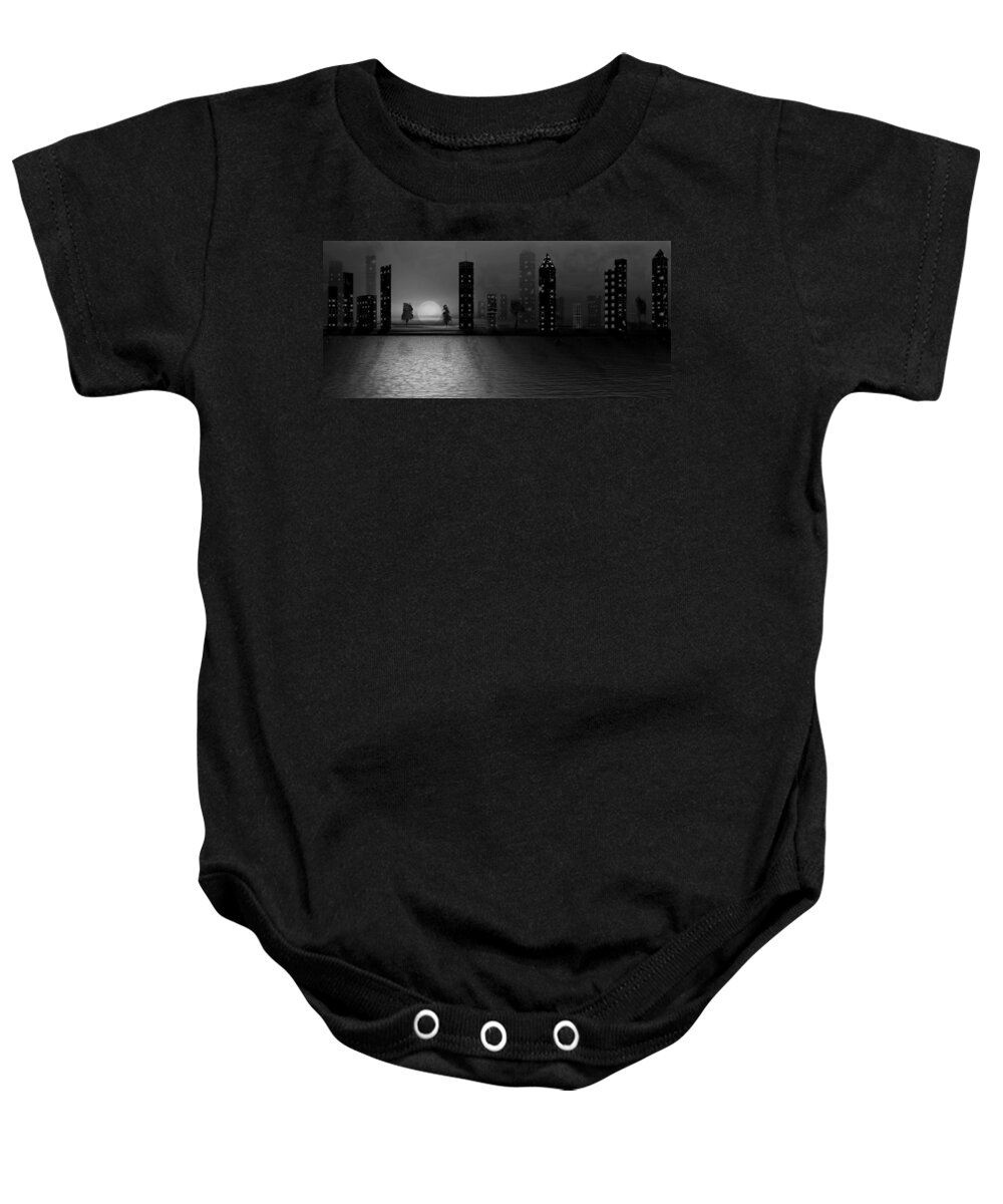 City Baby Onesie featuring the digital art Summer In The City - BW by David Dehner