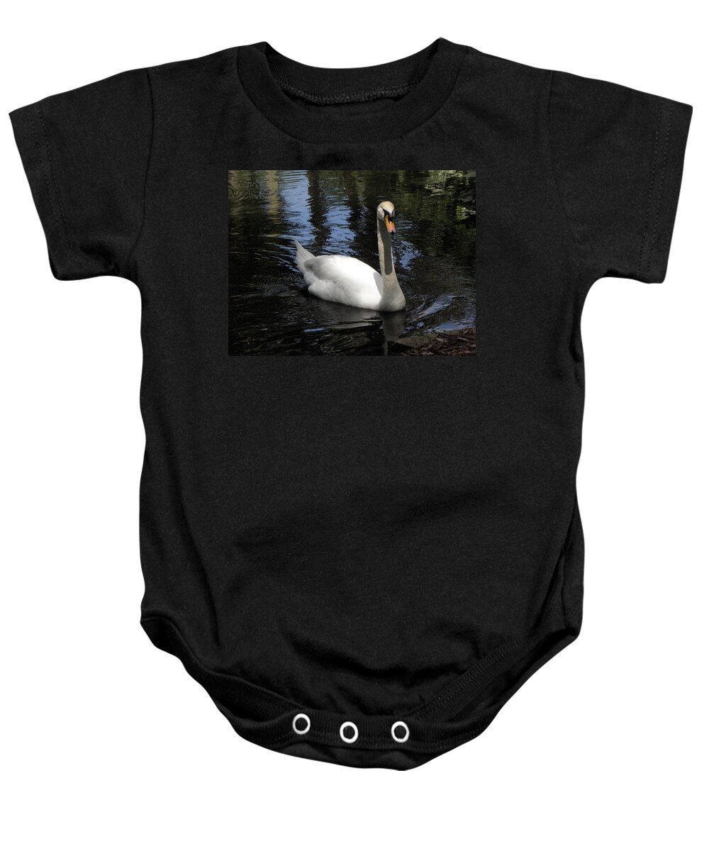 Swan Baby Onesie featuring the photograph Swan Swim by Kim Galluzzo