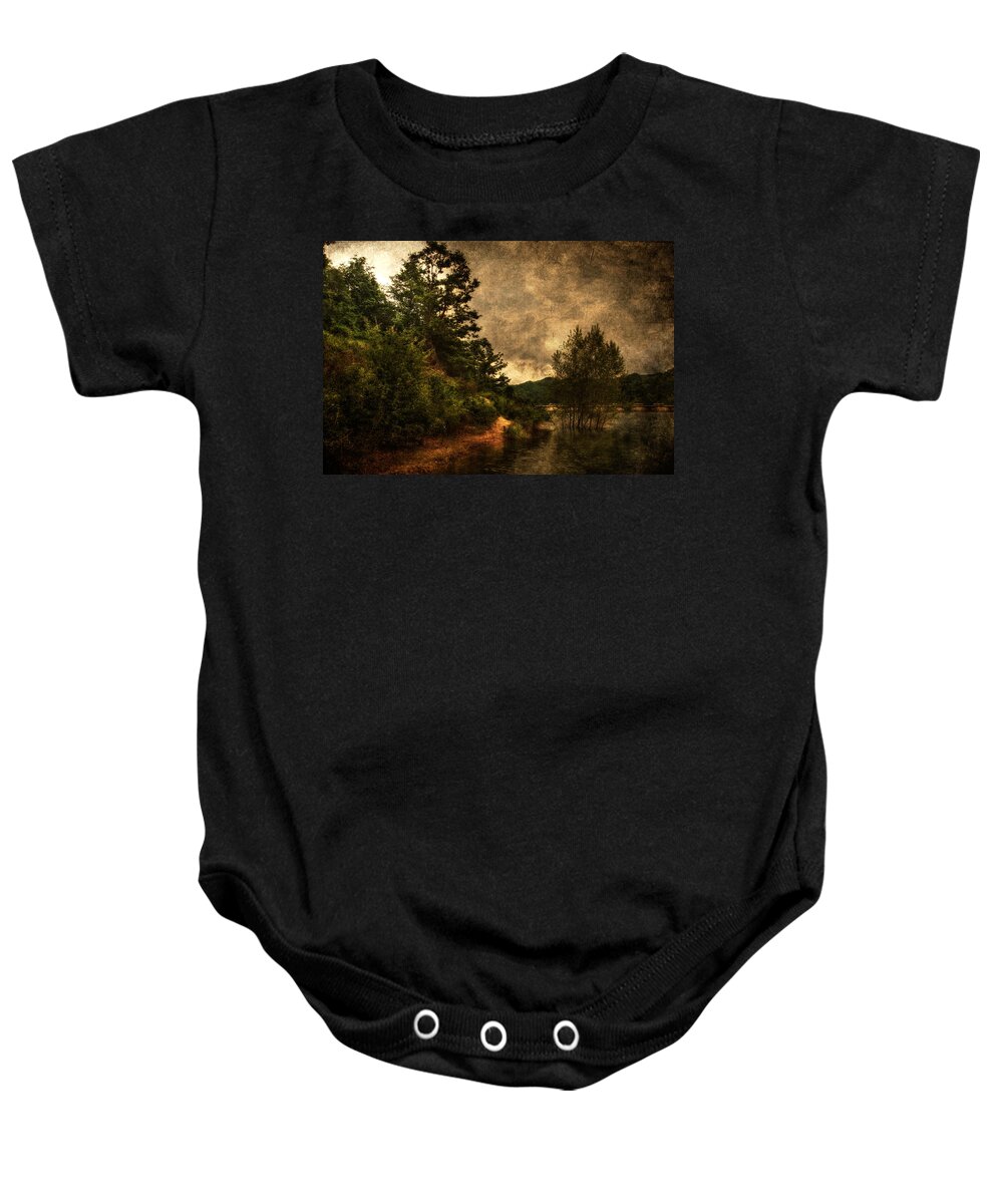 Brugneto Lake Baby Onesie featuring the photograph Textured lake by Roberto Pagani