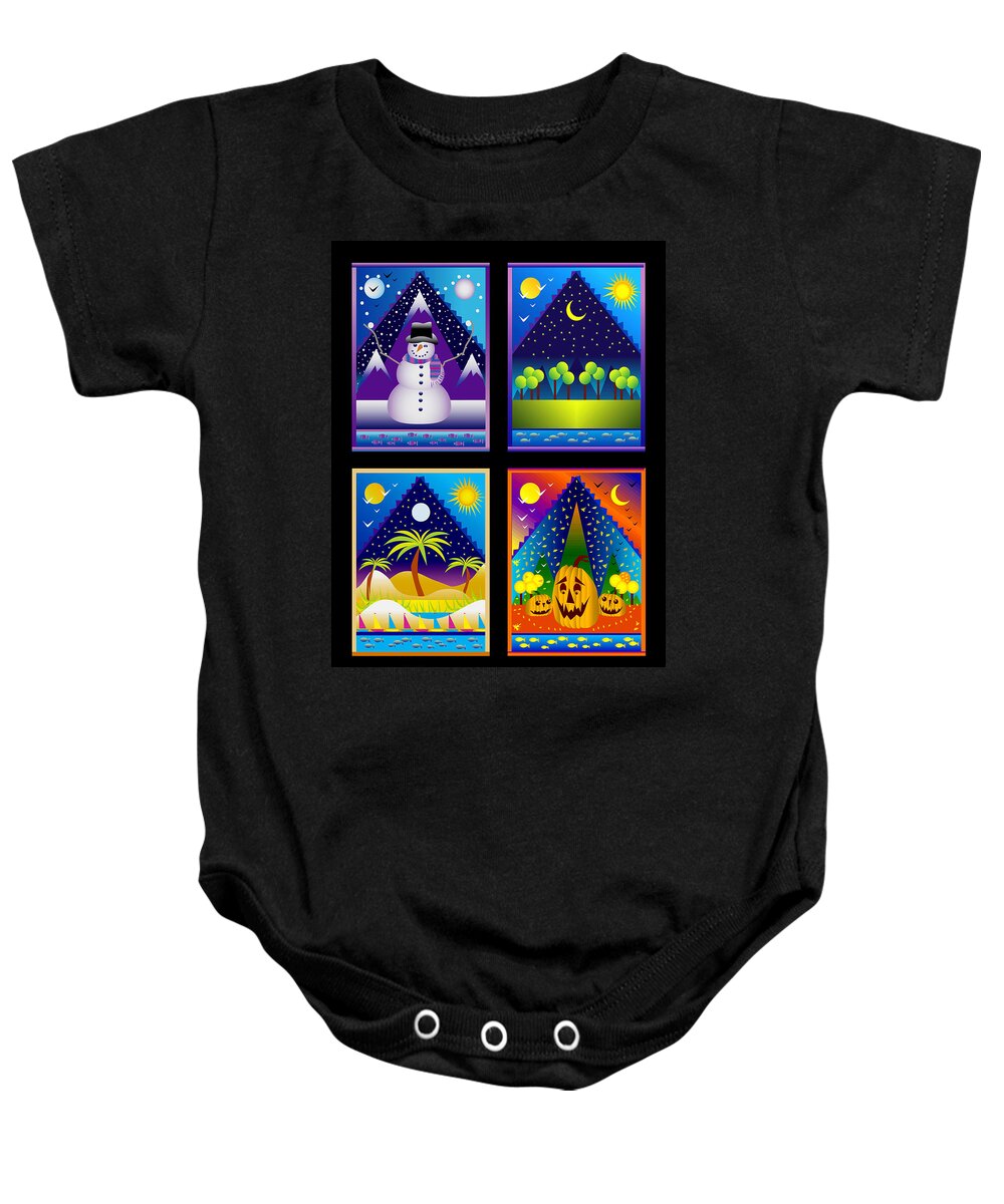 Card Baby Onesie featuring the digital art The Four Seasons by Nancy Griswold