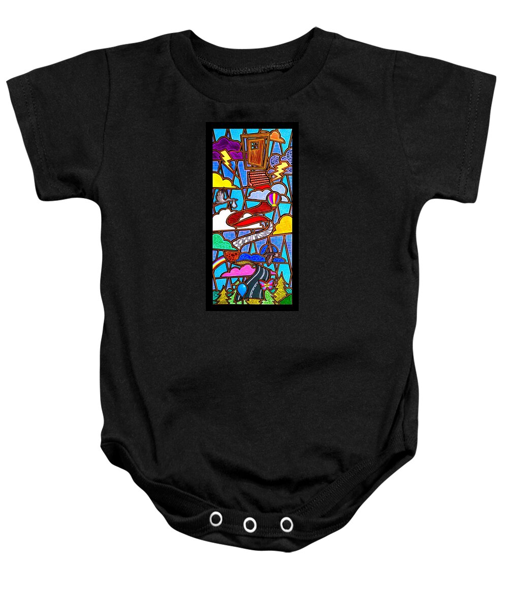Road Baby Onesie featuring the painting The Long and Winding Road by Jim Harris
