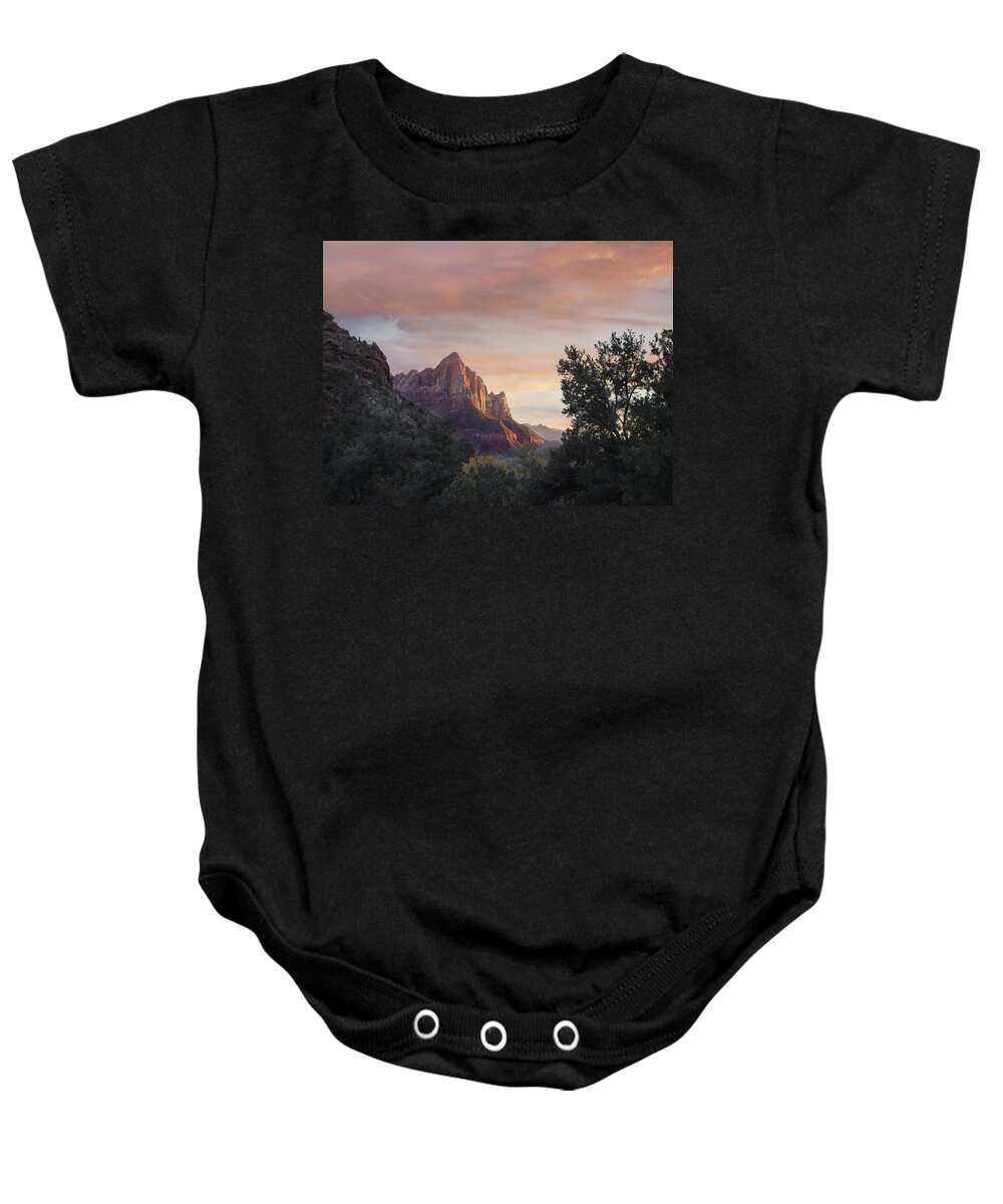 00438939 Baby Onesie featuring the photograph The Watchman Zion National Park Utah by Tim Fitzharris