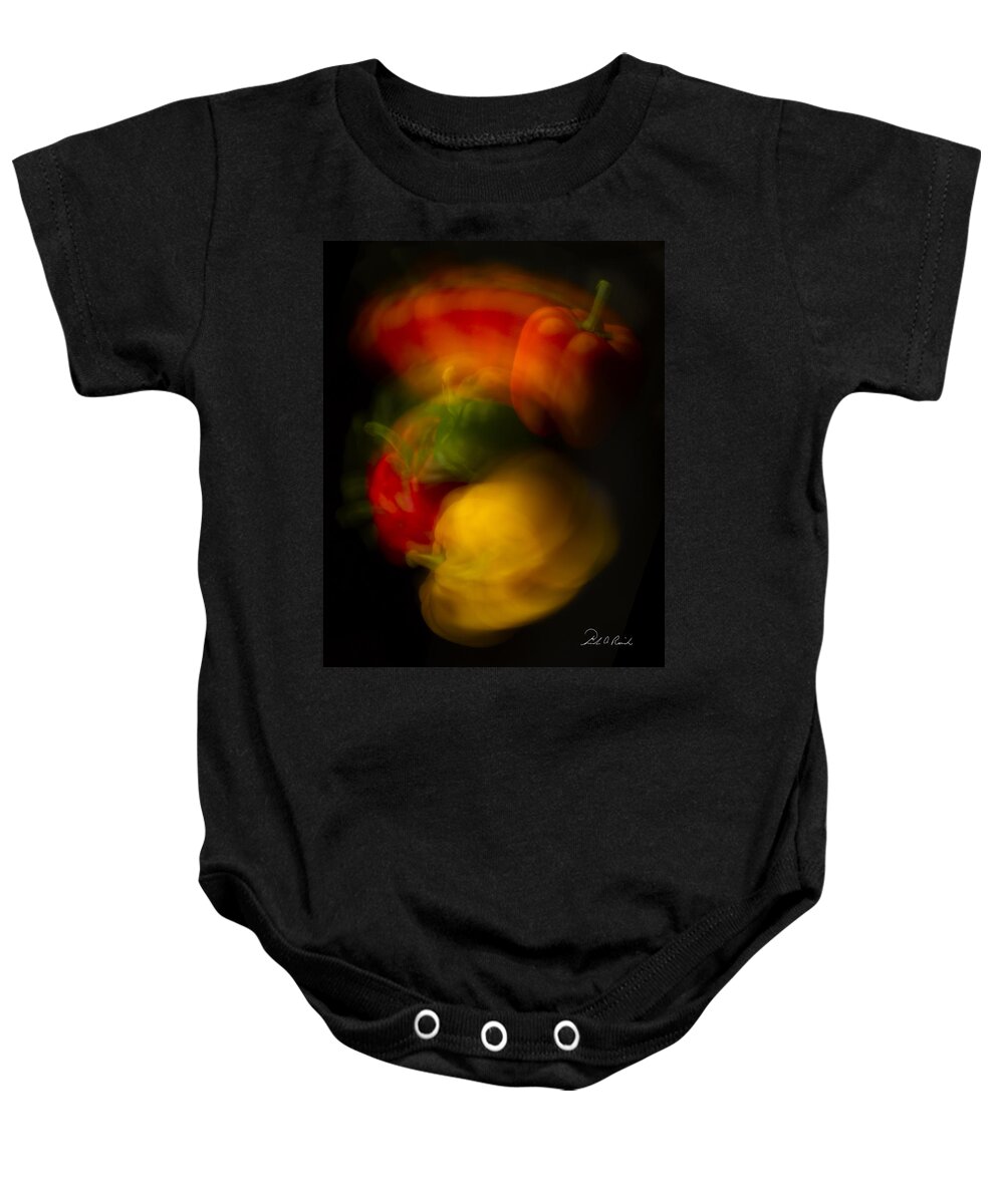 Colorful Baby Onesie featuring the photograph Twisting Peppers by Frederic A Reinecke