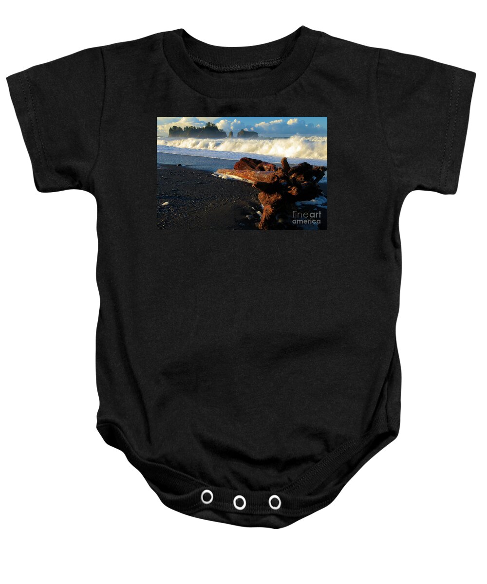 Rialto Beach Baby Onesie featuring the photograph Washed Up by Adam Jewell