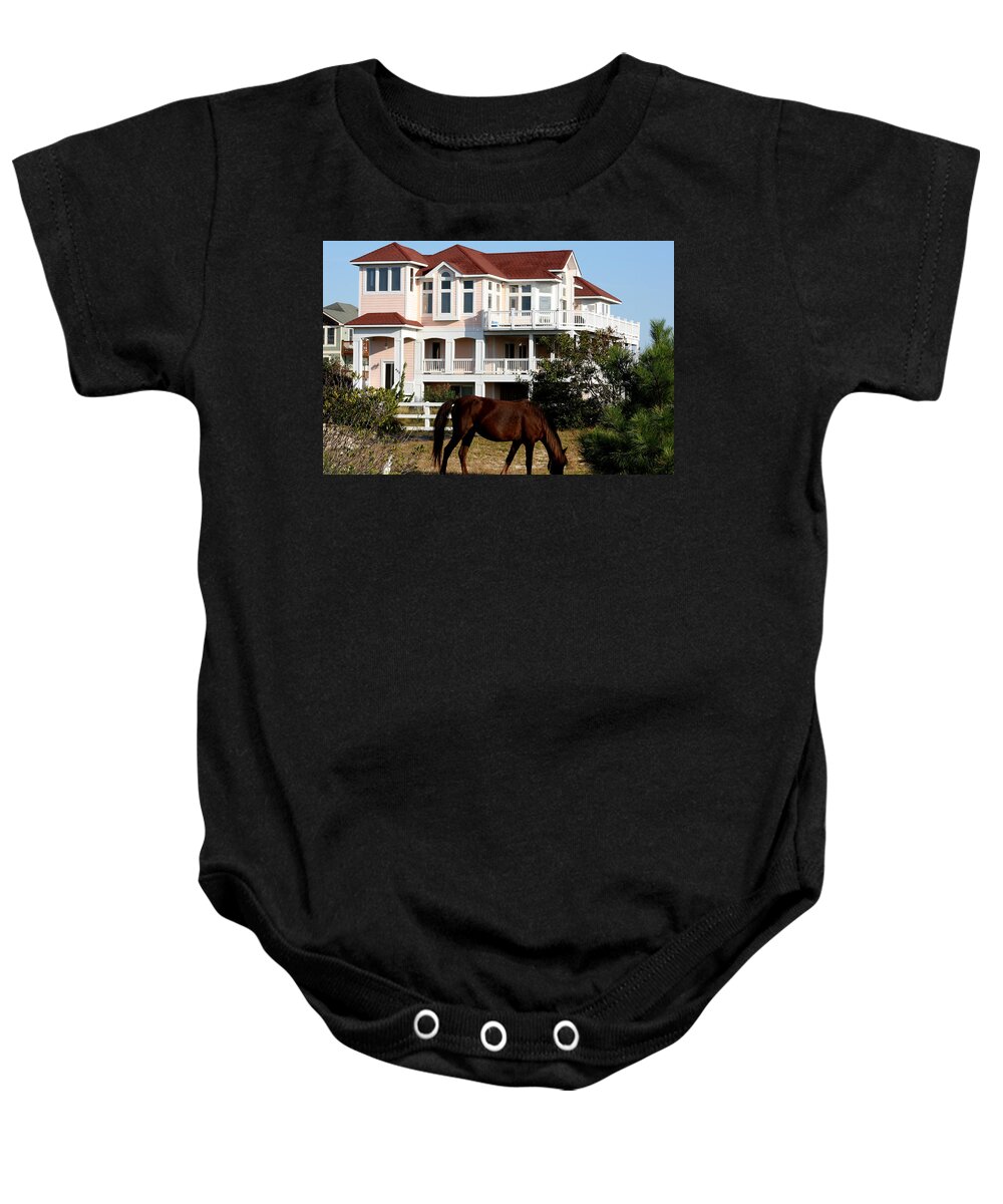 Wild Spanish Mustang Baby Onesie featuring the photograph What a view to wake up too by Kim Galluzzo