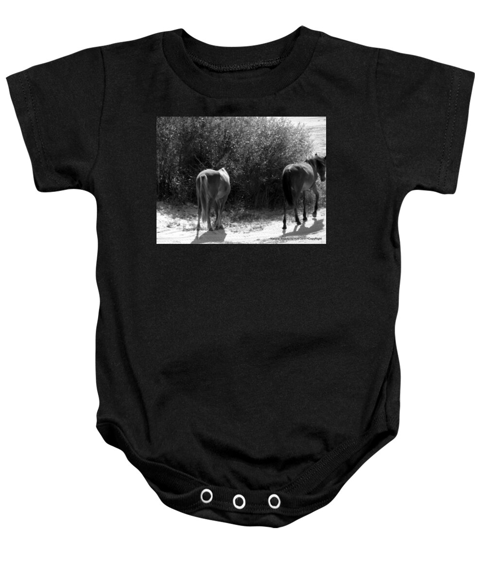 Stallion Baby Onesie featuring the photograph Wild Spanish Mustangs Dad and baby of the Outer Banks of North Carolina by Kim Galluzzo