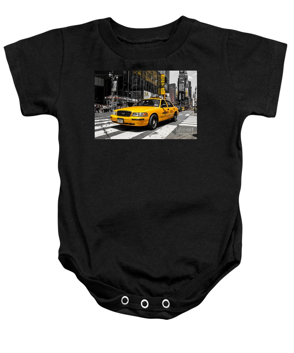 Manhattan Baby Onesie featuring the photograph Yellow Cab at the Times Square by Hannes Cmarits