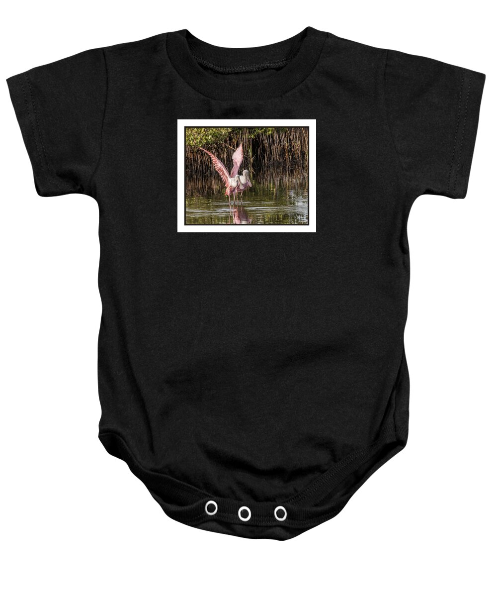 Spoonbills Baby Onesie featuring the photograph A Pair of Spoonbills #1 by Dorothy Cunningham