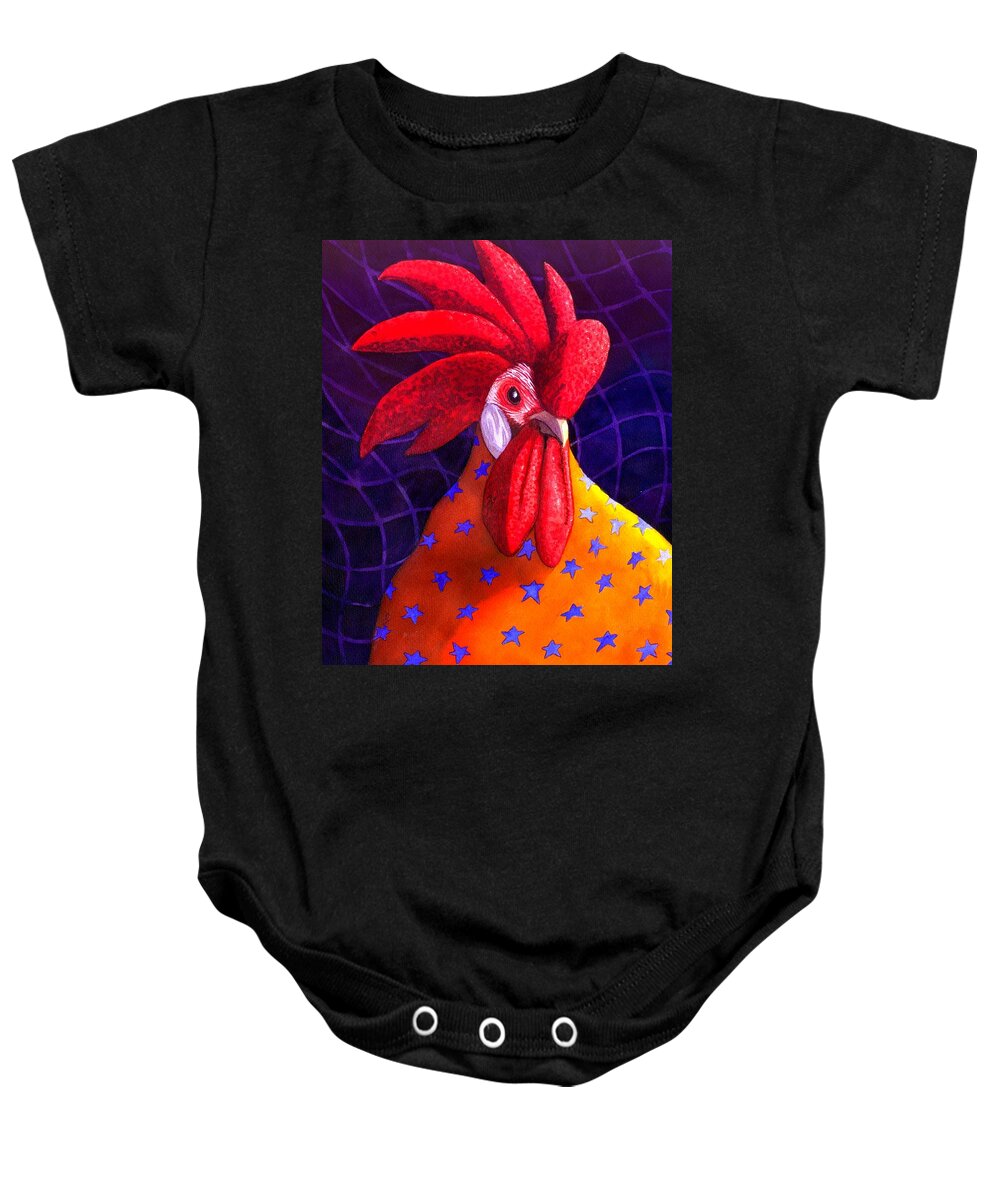 Rooster Baby Onesie featuring the painting Cock A Doodle Dude by Catherine G McElroy