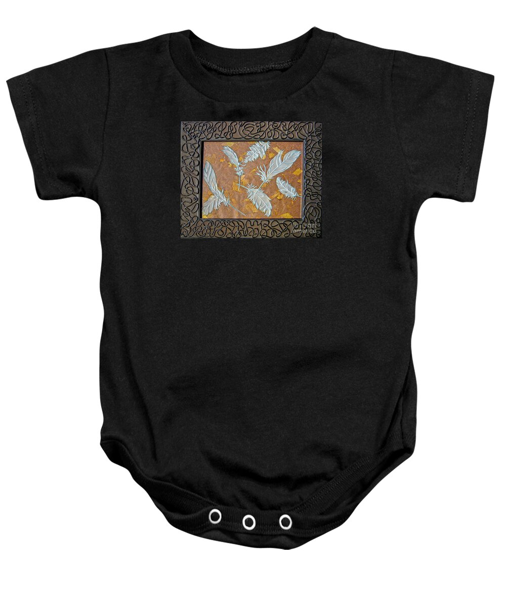 Brown Baby Onesie featuring the glass art Fall Feathers by Alone Larsen
