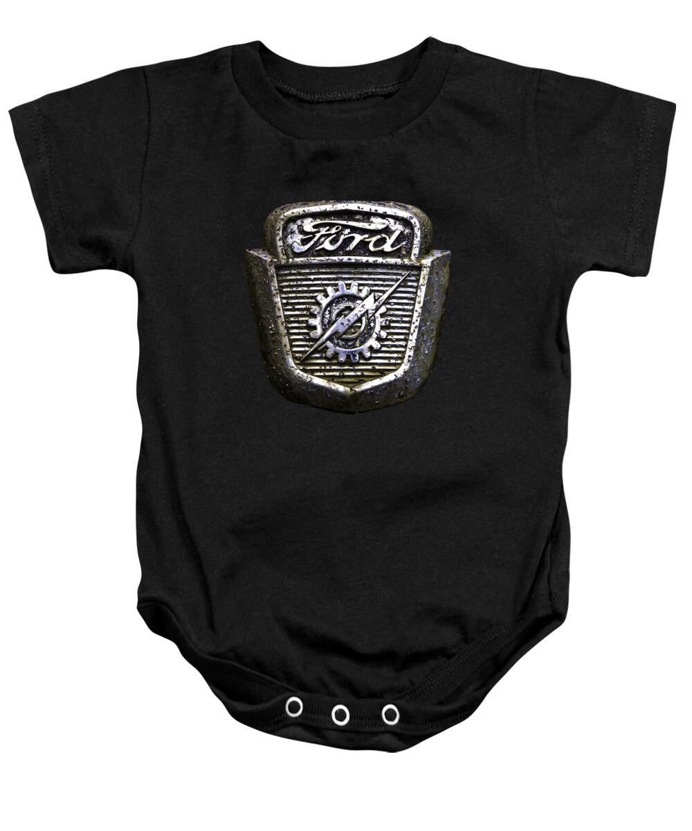 Ford Baby Onesie featuring the photograph Ford Emblem by Debra and Dave Vanderlaan