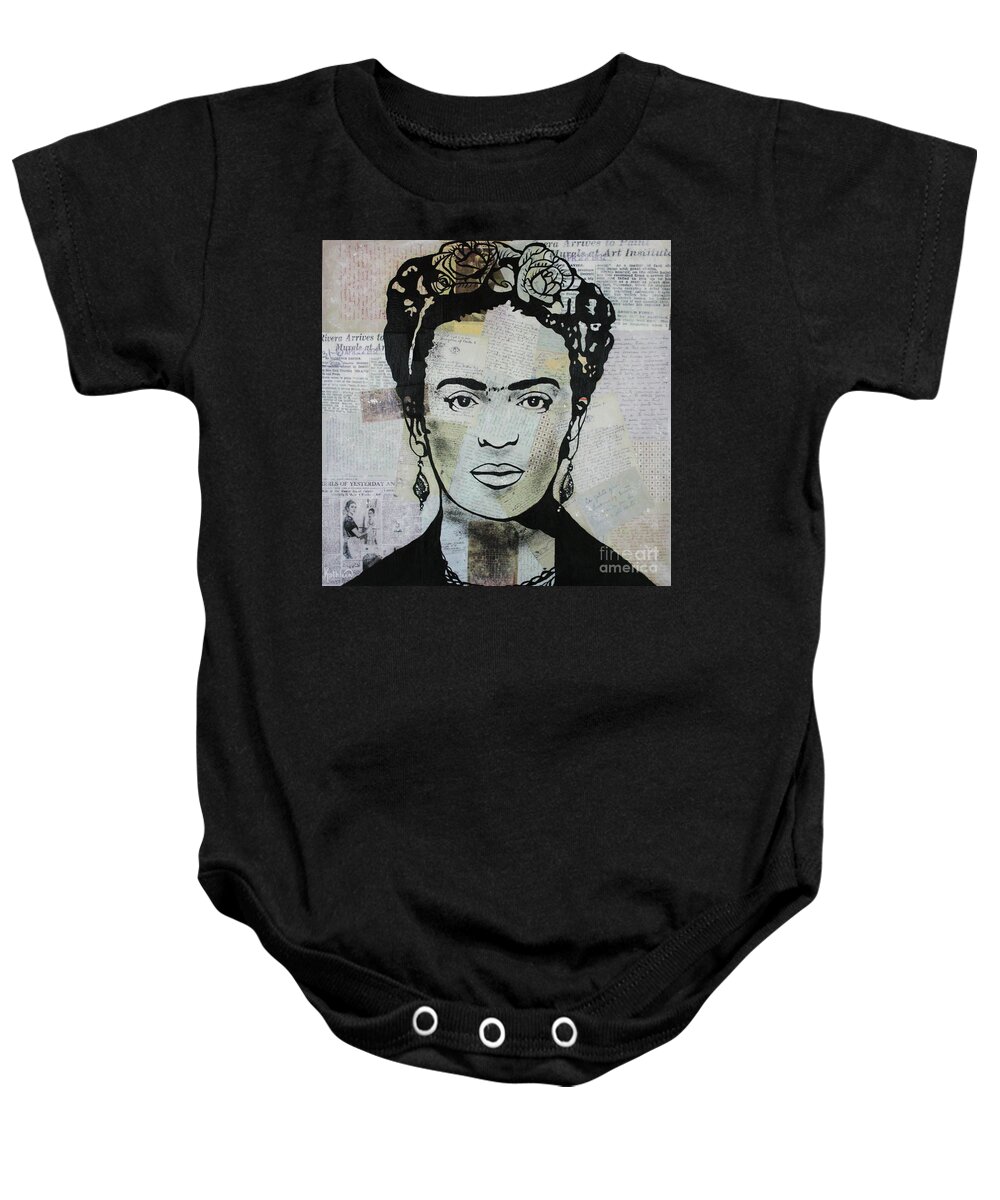 Frida Kahlo Baby Onesie featuring the painting FRIDA KAHLO Press #1 by Kathleen Artist PRO