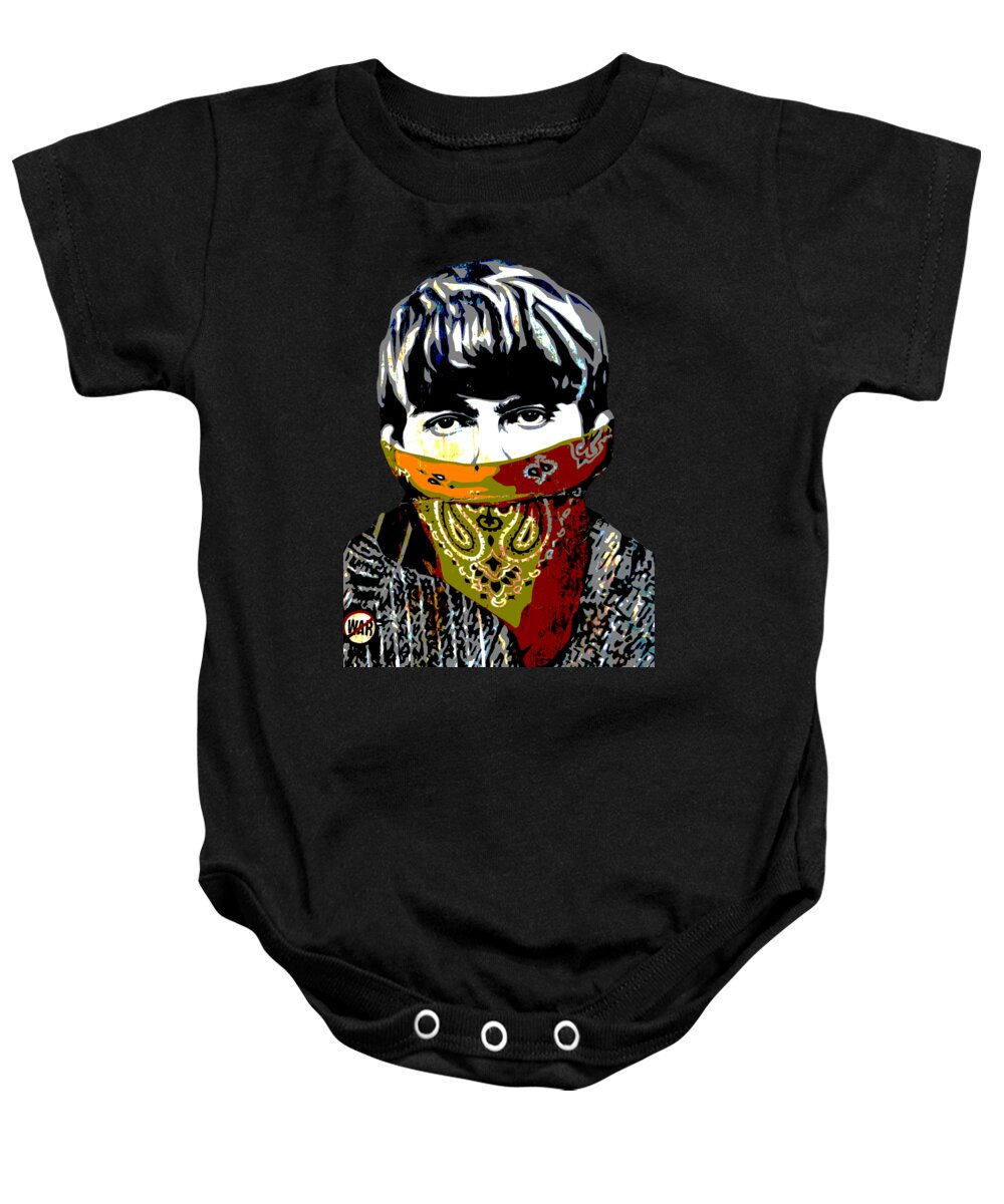 Banksy Baby Onesie featuring the photograph George Harrison wearing a face mask by RicardMN Photography