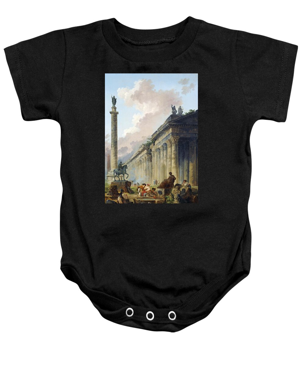 Hubert Robert Baby Onesie featuring the painting Imaginary View of Rome with Equestrian Statue of Marcus Aurelius, the Column of Trajan and a Temple by Hubert Robert