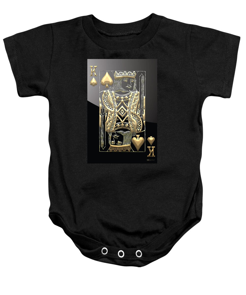Its A Gamble By Serge Averbukh Baby Onesie featuring the photograph King of Spades in Gold on Black  #1 by Serge Averbukh