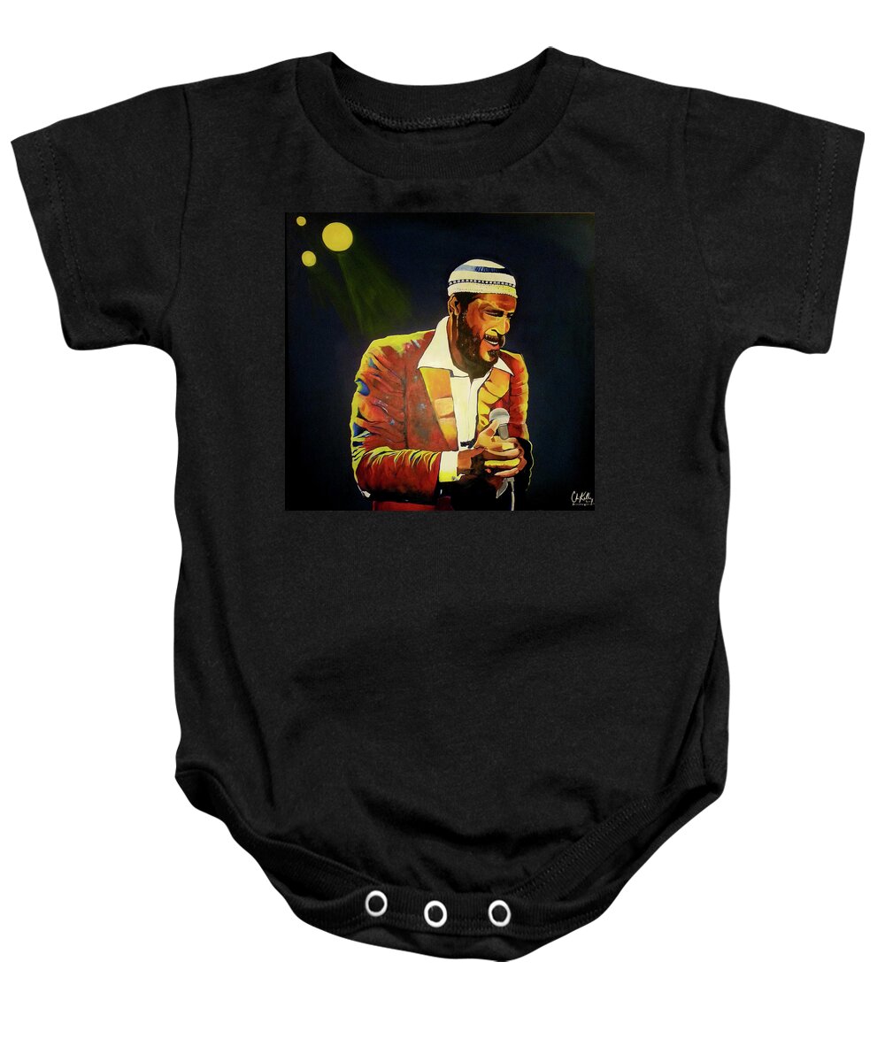 Marvin Gaye In A Performance Pose With Simple Spotlight Baby Onesie featuring the painting Mercy Mercy Me by Femme Blaicasso