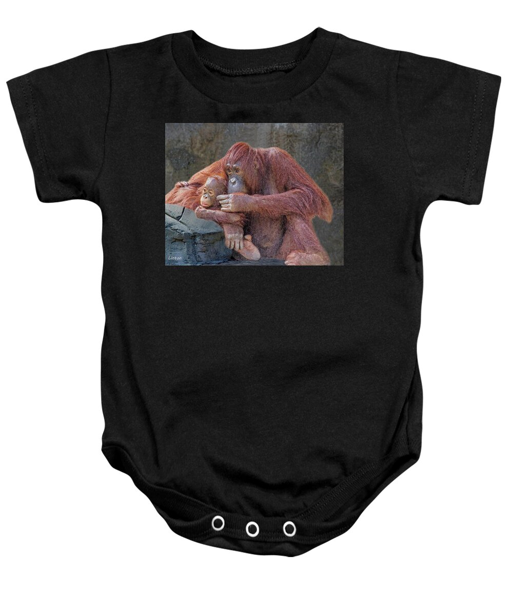 Orangutan Baby Onesie featuring the digital art Motherhood 4 #1 by Larry Linton