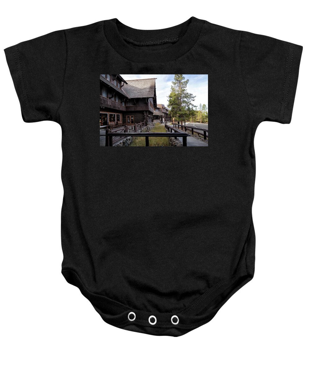 Wyoming Baby Onesie featuring the photograph Old Faithful Inn #1 by Shirley Mitchell