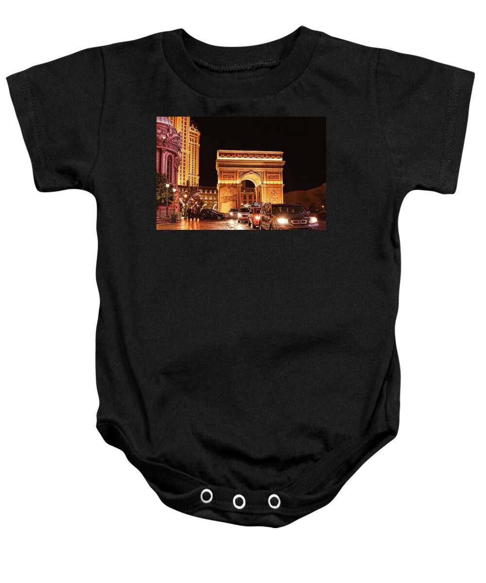 Paris Las Vegas Baby Onesie featuring the photograph Arch du Triumph, Paris, Las Vegas by Tatiana Travelways