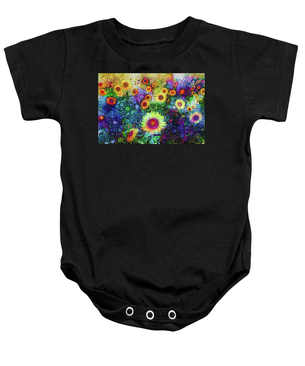 Sunflowers Baby Onesie featuring the mixed media Sunflowers #1 by Lilia S