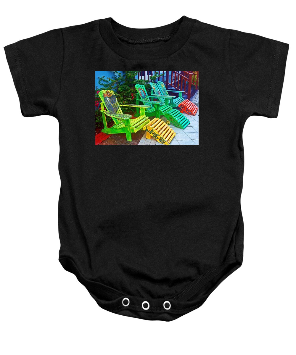 Chair Baby Onesie featuring the photograph Take a Break #1 by Debbi Granruth