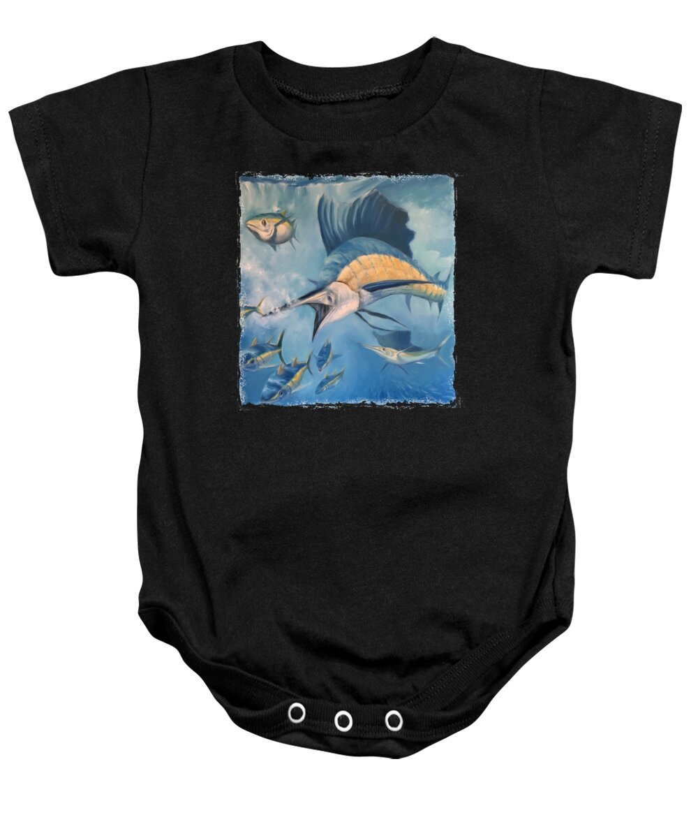 Fish Baby Onesie featuring the digital art The Hunt #1 by Peggy Novak