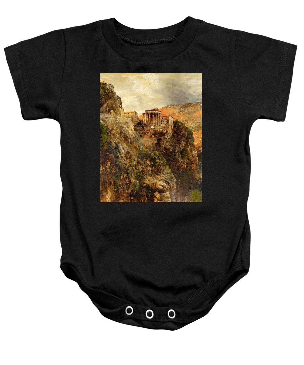 Oswald Achenbach Baby Onesie featuring the painting The Temple of Vesta in Tivoli #1 by Oswald Achenbach