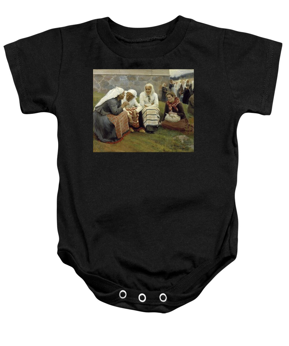 Albert Edelfelt Baby Onesie featuring the painting Women Outside the Church at Ruokolahti by MotionAge Designs