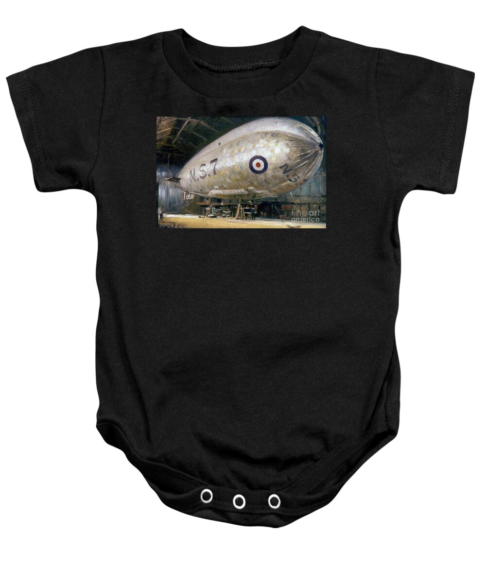 -aviation- Baby Onesie featuring the painting World War I - British Airship by Alfred Egerton Cooper