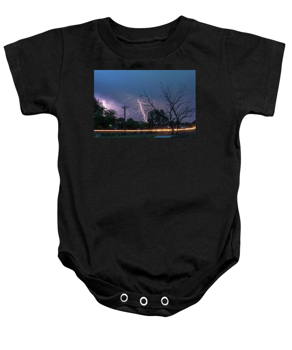 Lightning Baby Onesie featuring the photograph 17th Street Thunder and Lightning by James BO Insogna