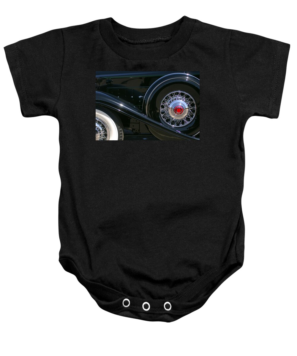 Car Baby Onesie featuring the photograph 1932 Packard 12 Victoria Convertible Spare Tire by Jill Reger